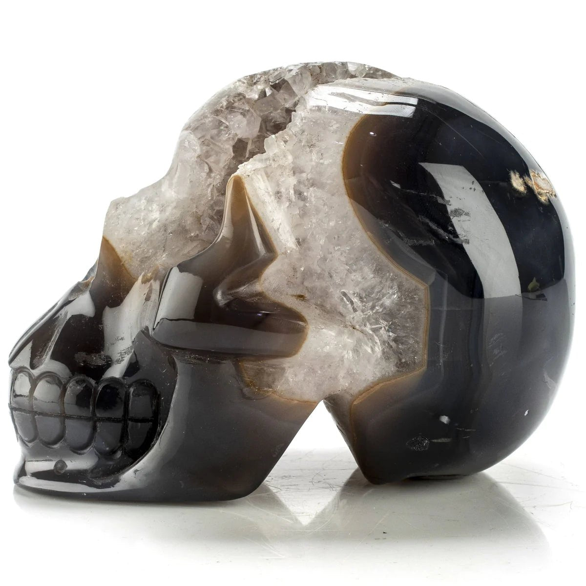 Natural Hand Carved Brazilian Druzy Agate Skull - 5.5 in. / 1,630 grams - Xformerz