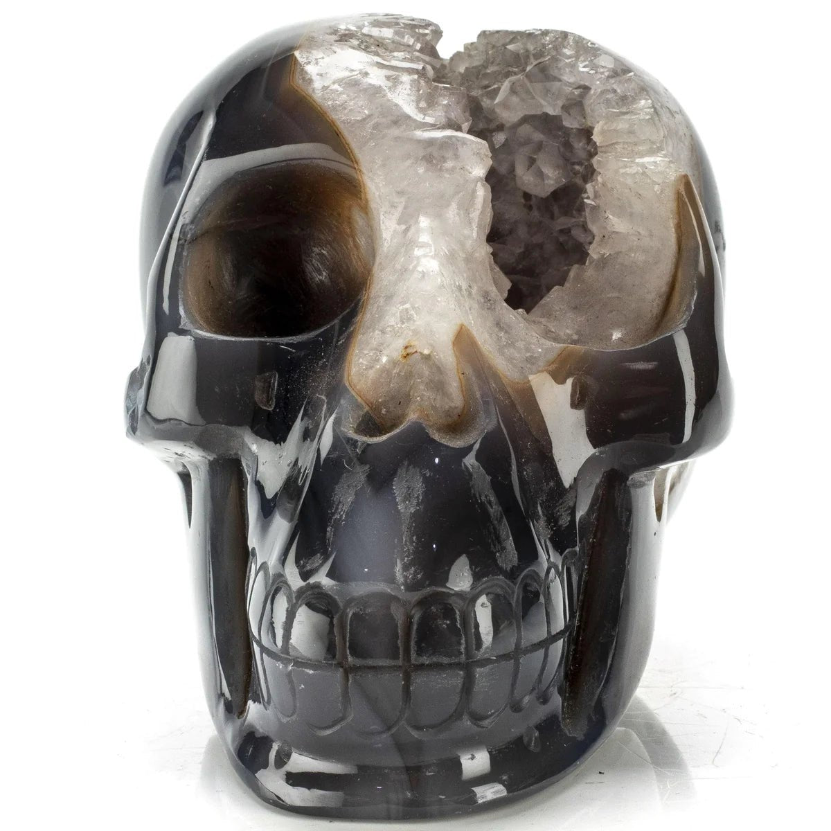 Natural Hand Carved Brazilian Druzy Agate Skull - 5.5 in. / 1,630 grams - Xformerz