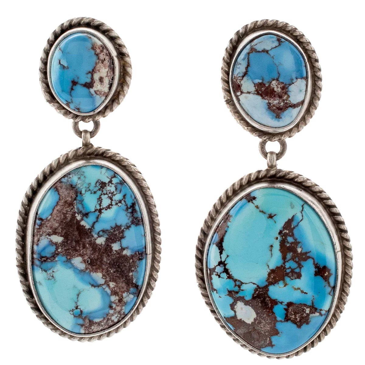 Peggy Skeets Navajo Golden Hills Turquoise Dangly Earrings USA Native American Made Sterling Silver Earrings - Xformerz