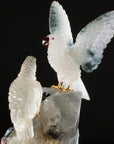 Peter Muller Actionlite Parrot Couple Love Birds Carving on Smoky Quartz & Tourmaline Base - Xformerz