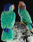 Peter Muller Amazonite, Lapis Lazuli, Rhodochrosite, & Mokaite Blue Fronted Amazon Parrot Couple Love Birds Carving on Albite & Tourmaline & Marble Base - Xformerz