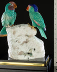 Peter Muller Amazonite, Lapis Lazuli, Rhodochrosite, & Mokaite Blue Fronted Amazon Parrot Couple Love Birds Carving on Albite & Tourmaline & Marble Base - Xformerz