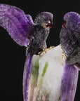 Peter Muller Amethyst Macaw Couple Love Birds Carving on Watermelon Tourmaline Base - Xformerz