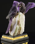 Peter Muller Amethyst Macaw Couple Love Birds Carving on Watermelon Tourmaline Base - Xformerz