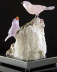 Peter Muller Amethyst & Rose Quartz Sparrow Couple Love Birds Carving on Calcite & Watermelon Tourmaline Base - Xformerz