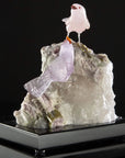 Peter Muller Amethyst & Rose Quartz Sparrow Couple Love Birds Carving on Calcite & Watermelon Tourmaline Base - Xformerz