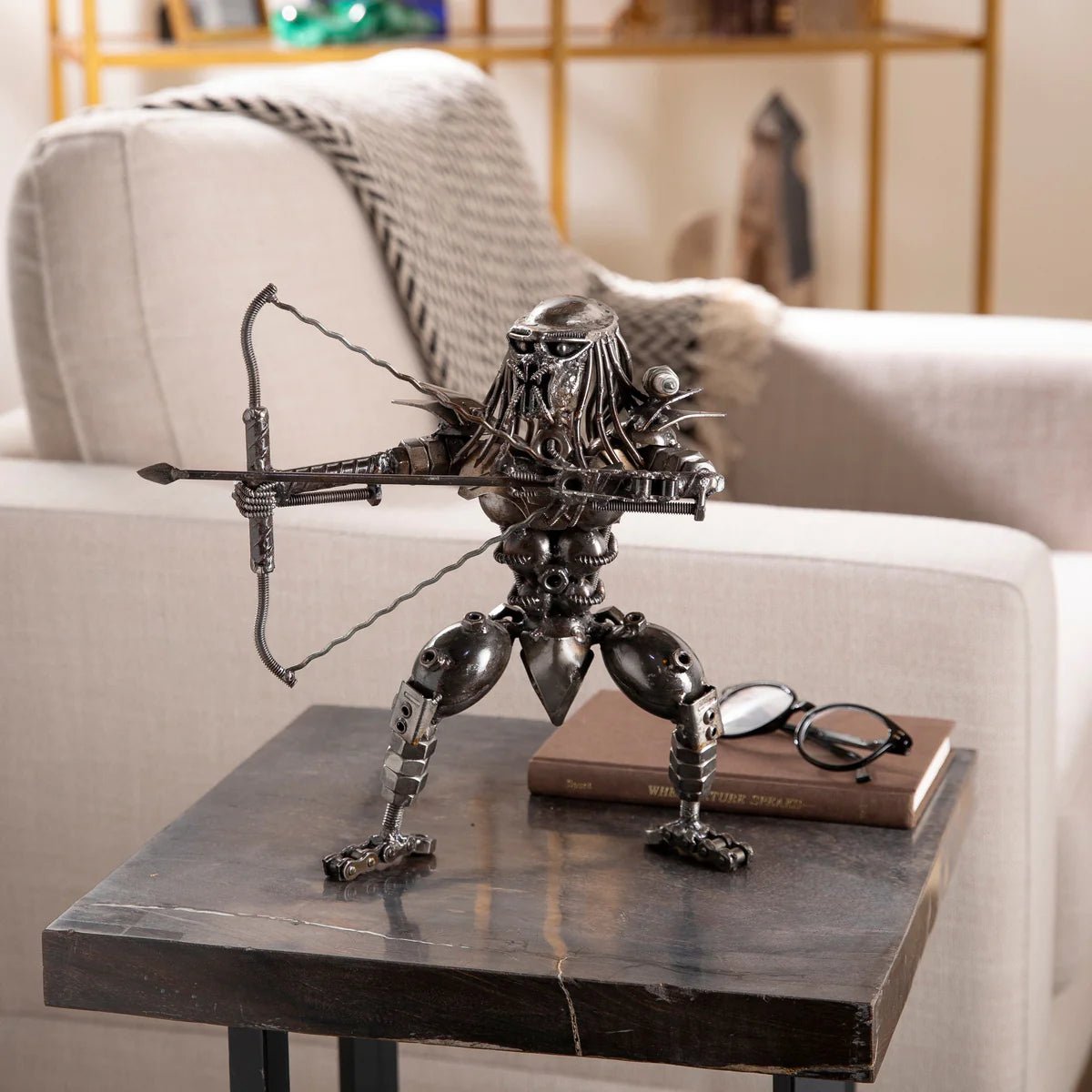 Predator with Bow and Arrow Inspired Recycled Metal Sculpture - Xformerz