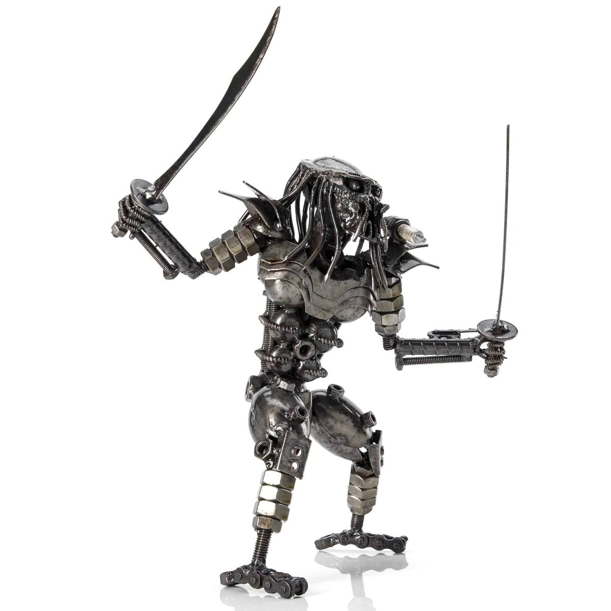 Predator with Dual Wielded Sword Inspired Recycled Metal Sculpture - Xformerz