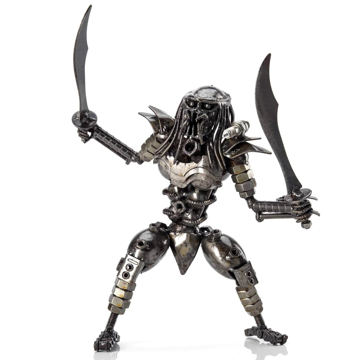 Predator with Dual Wielded Sword Inspired Recycled Metal Sculpture - Xformerz