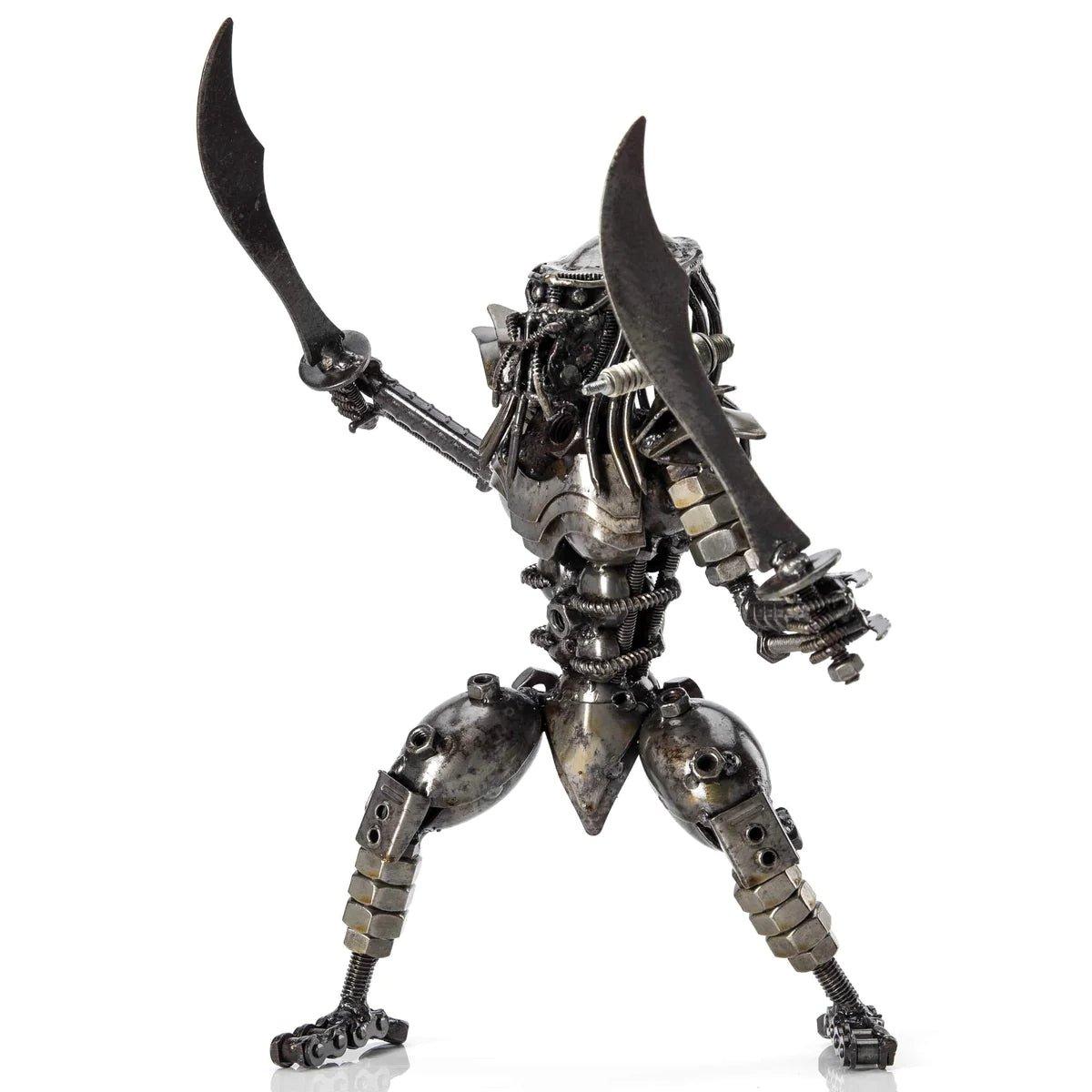 Predator with Dual Wielded Sword Inspired Recycled Metal Sculpture - Xformerz