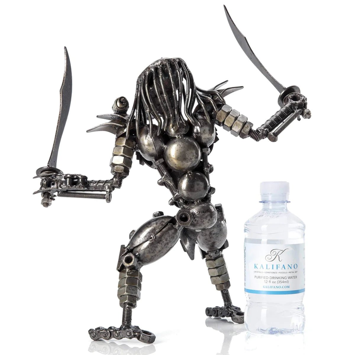 Predator with Dual Wielded Sword Inspired Recycled Metal Sculpture - Xformerz