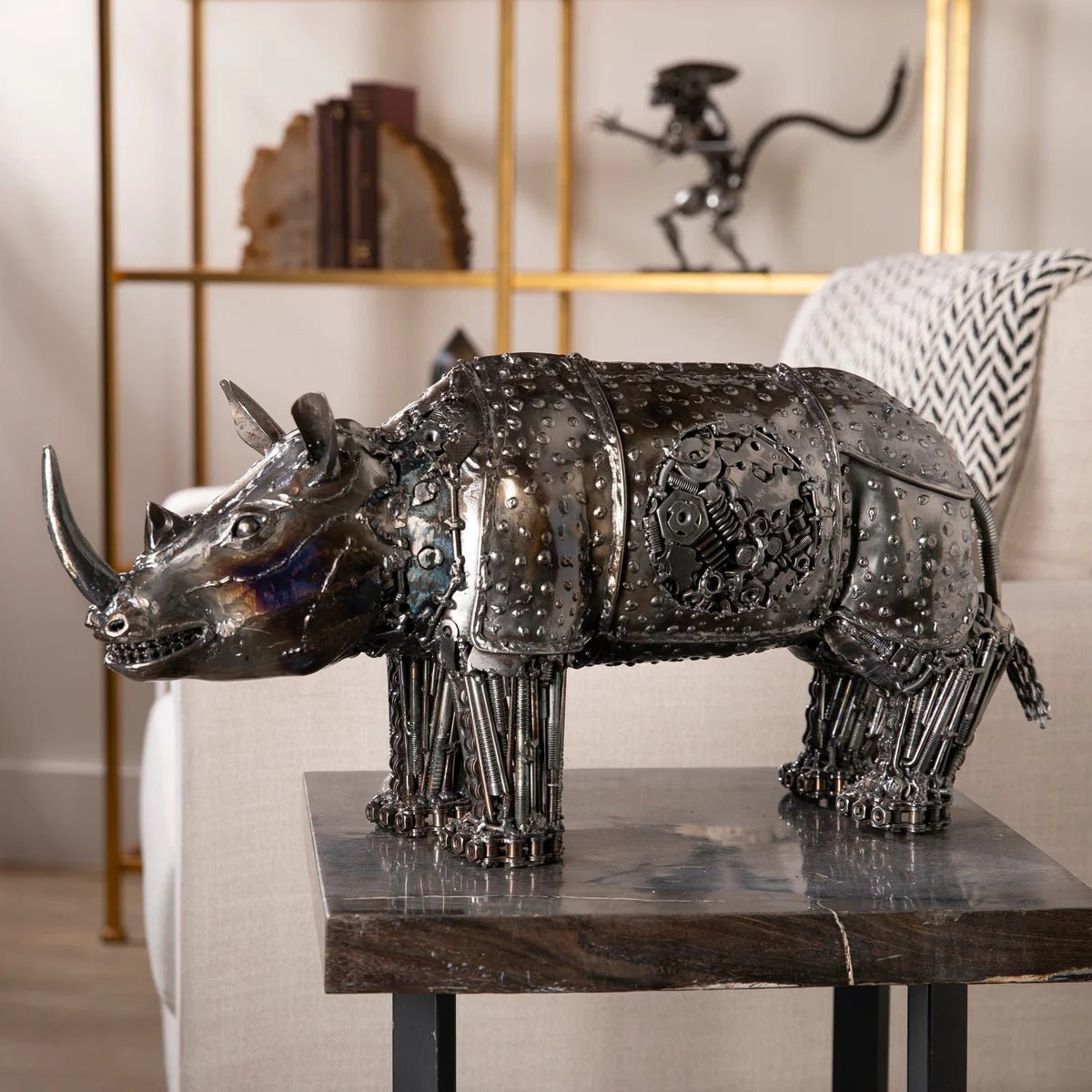 Rhino Inspired Recycled Metal Art Sculpture - Xformerz