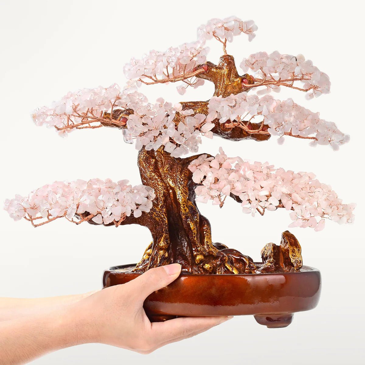 Rose Quartz Bonsai Tree of Life with 1,251 Natural Gemstones - Xformerz