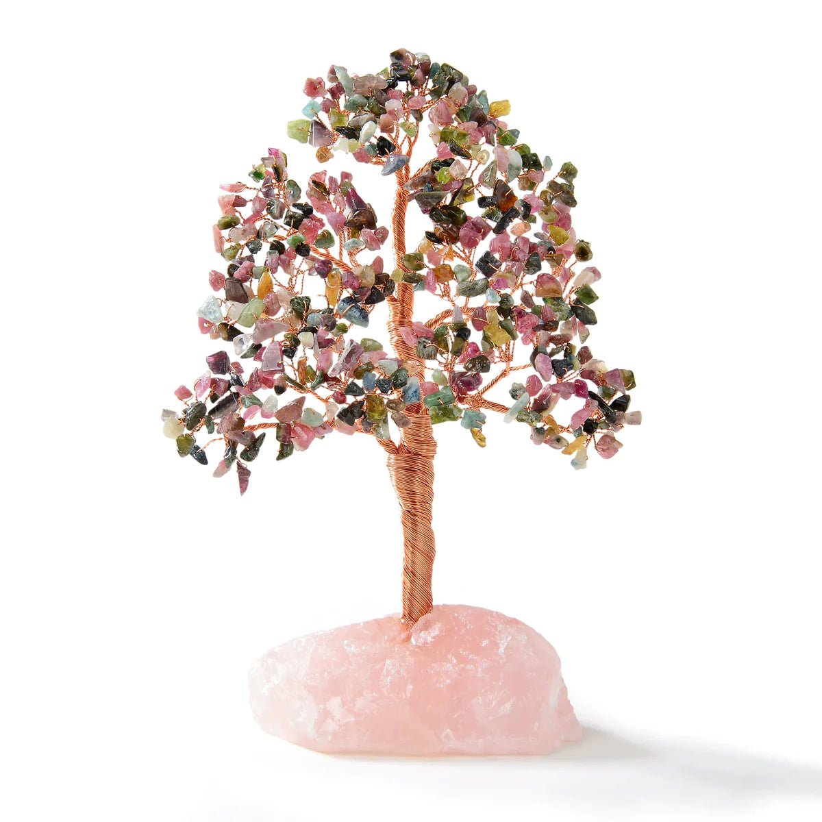 Tourmaline Tree of Life on Rose Quartz Base with 414 Natural Gemstones - Xformerz