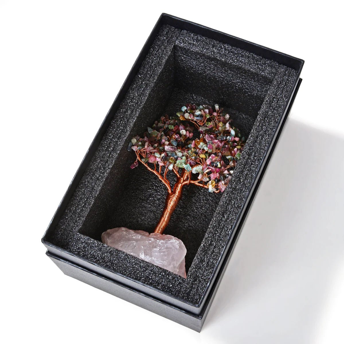 Tourmaline Tree of Life on Rose Quartz Base with 414 Natural Gemstones - Xformerz